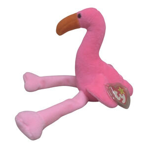 TY Beanie Baby Pinky the Flamingo 1995 5th Gen Hang Tag PE Pellets Tag Protector